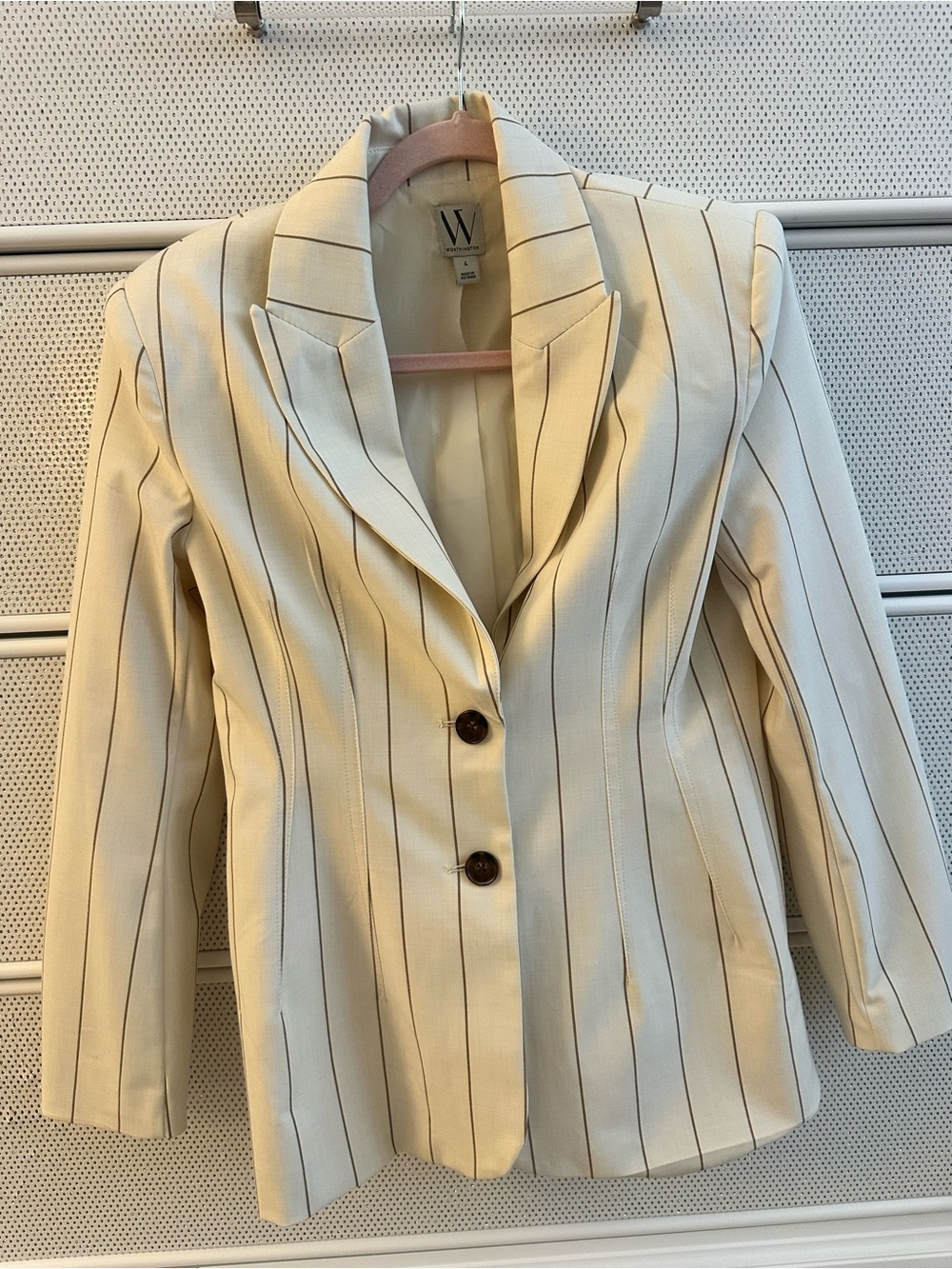Worthington Cream Blazer with Brown Pinstripes and Dark Buttons